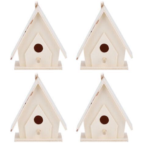 4pcs Mini Wooden Hanging Bird House Nests Cage Ornament Crafts for Garden Yard Decoration (1/5)