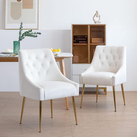 Esszimmerstühle 2er Set, Samt, modern mit Metallbeinen, beige (1/5)