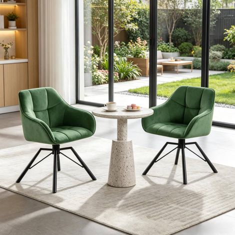 Set di 2 sedie da pranzo girevoli in velluto verde scuro con braccioli DESVIAE (1/5)