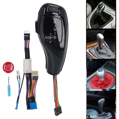 Sélecteur de vitesse électronique à LED et démarrage par bouton-poussoir rouge pour les modèles E38, E39 et E53 LHD noir brillant. (1/5)