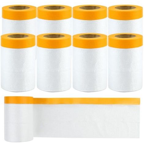 Film de masquage adhésif 55cm x 20m – Lot de 8 rouleaux – Résistant à l'eau et à l'huile – Protection peinture efficace