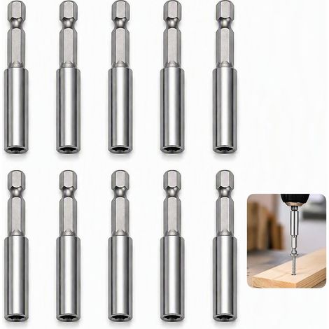 10-Piece 60mm Magnetic Bit Holder, 1/4" Screwdriver Bit Extension with Hex Shank, Screwdriver Bit Holder for Impact Driver Bits, Cordless Drills, and Electric Screwdrivers (1/5)