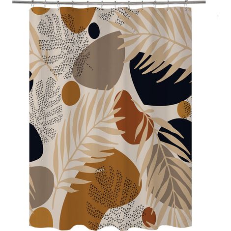 Boho Duschvorhang 180x180 cm Braun, Moderne Abstrakte Kunst Boho Stil Palmenblätter Pflanzen Waschbarer Textil Wasserdichter Duschvorhang für Badewanne mit 12 Haken