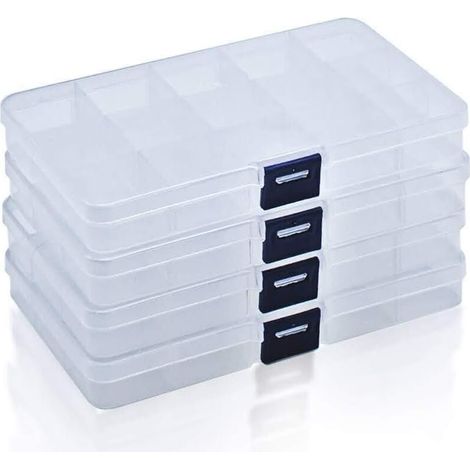 YMYNY boîtes de rangement en plastique avec couvercle, boîtes de rangement avec 15 compartiments réglables et amovibles (1/2)