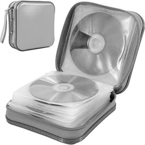 Étui CD 40 disques, étui DVD rigide en plastique, portable, avec fermeture éclair, grand format, idéal pour la voiture, la maison ou les voyages. (1/5)