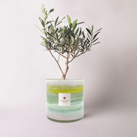 Olivo vaso vetro decorato a mano bomboniera regalo Tramonto H 15 - Multicolore 1