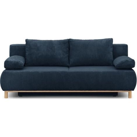 Banquette convertible 3 places MIKA - Velours côtelé bleu foncé - Coffre de rangement - L 192 x H 84 x P 93 cm (1/5)