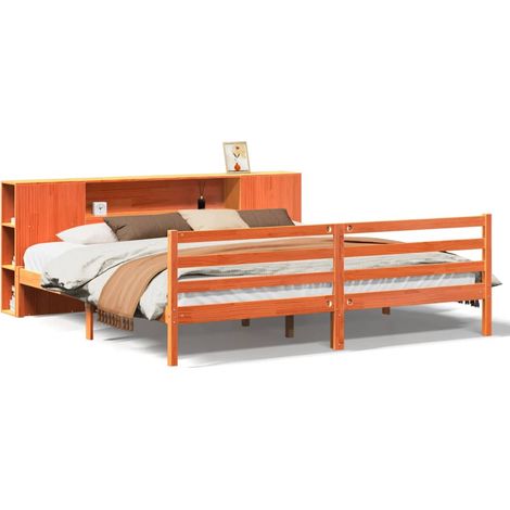Maison Exclusive - Massivholzbett mit Regal ohne Matratze Wachsbr (1/5)