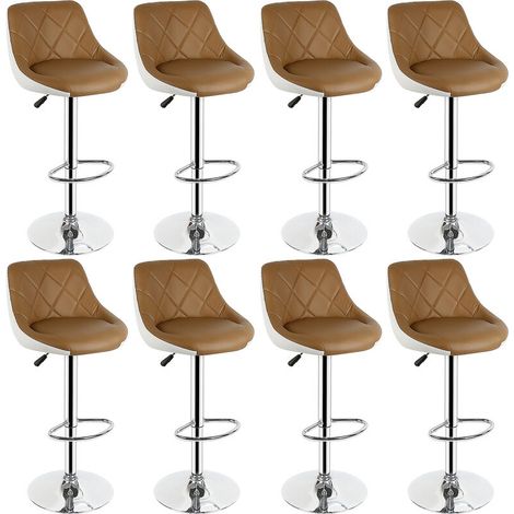 Lot de 8 Tabourets de Bar,Réglage en Hauteur avec Dossier,Revêtement en PU, Rotatif à 360 Dégrées et repose-pieds,chameau et blanc (1/5)