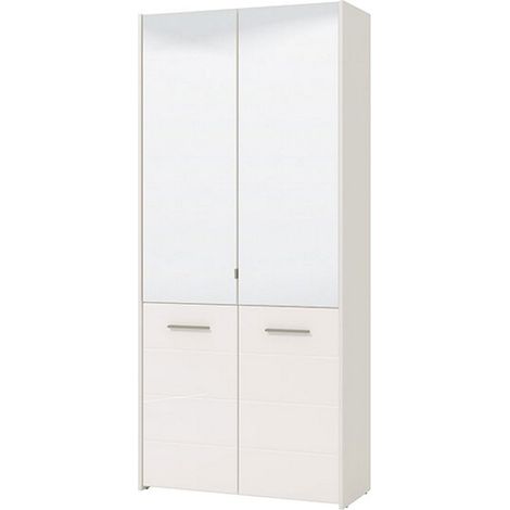 Schuhschrank Trabia, Schuhschrank mit 8 Einlegeböden, 4 Türen, mit Spiegel, 90x38x199h cm, Weiß
