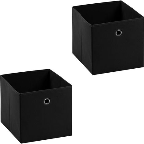 Idimex – Lot de 2 boîtes de rangement en tissu noir 100% polypropylène – Dimensions 27 x 27 x 27 cm – Oeillets métalliques pour stabilité