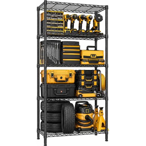 Étagère Métallique Robuste à 5 Niveaux, Capacité de Charge 567,5 kg, Étagère de Rangement en Acier pour Garage, Cellier, Garde-Manger et Buanderie, Noir Brillant, 40 cm D×85 cm W×173,9 cm H (1/5)
