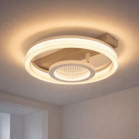 LED Deckenleuchte Ringe sandfarben Designlampe 3D-Effekt Esszimmerleuchte bewegliche Elemente, Metall, 18W 850Lm warmweiß, LxBxH 36x33x10 cm