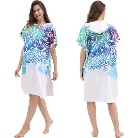 Peignoir de bain portable pour adulte, serviette de plage à séchage rapide, cape à capuche (1/5)