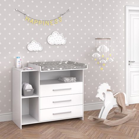 Fasciatoio Oskar, Bianco, 113 x 100 cm con 3 ampi cassetti, Vicco