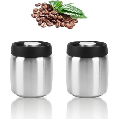 Set di 2 barattoli sottovuoto per caffè, ciascuno da 283 grammi (10 oz), contenitori ermetici per alimenti in acciaio inox 304, per conservare i chicchi di caffè. (1/4)