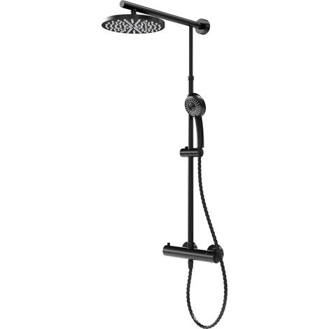 Colonne de douche avec thermostat intégré, 42 x 92 cm, Rain I Schulte, douchette à main ronde, pommeau rond orientable, noir
