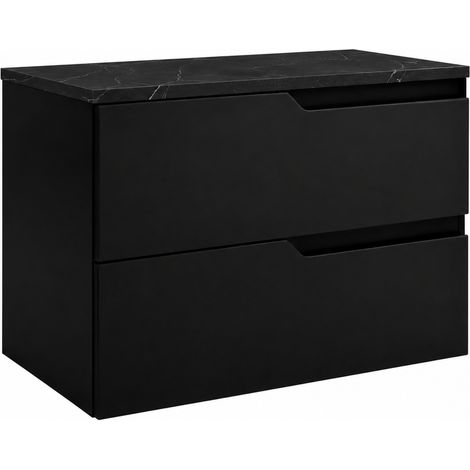 Mobile bagno sospeso 80 cm con cassetti, colore nero + top marmo Black Royal, 80 x 46 x 58,6 cm (1/5)