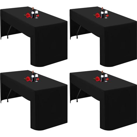 Housse de table pour table pliante 183cm, Noir, 4 pièces, Polyester, ouvert à l'arrière