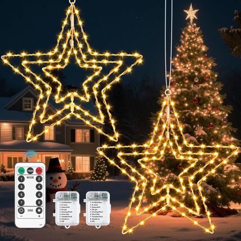 Etoile Lumineuse Noël 85 LED, Etoile Filante Lumineuse Sapin de Noel avec 8 Modes, Fonction Minuterie, Décoration de Noël pour L'extérieur et L'intérieur (2 Pièces) (1/5)