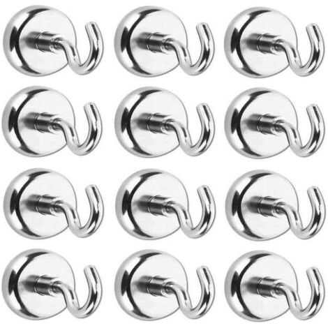 Set mit 12 Magnethaken, 16 mm – A3-Stahl und Neodym – 5,5 kg Zugkraft – vernickelte Oberfläche für Metalloberflächen (1/5)
