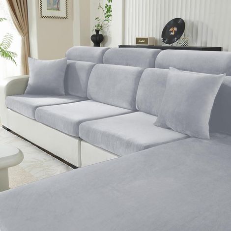 Samt Sitzkissenbezug für Sofa, rutschfest & elastisch, Chaiselongue, Silbergrau (1/5)