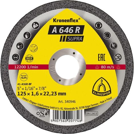 Disco da taglio Klingspor a 646 r supra 125 mm rinforzato autoaffilante