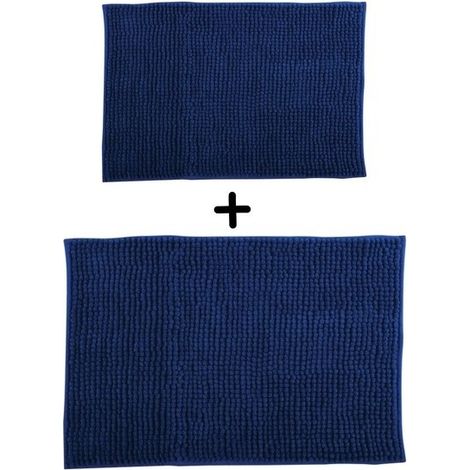 Juego de 2 alfombrillas de baño de microfibra CHENILLE 40x60 cm y 60x90 cm azul oscuro MSV