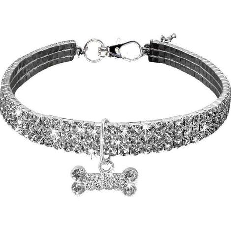 Collier pour animaux, élastique, strass, pour petits chiens (255cm). -blanc (1/5)