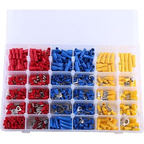 Borne isolée de connecteur de câblage, connecteur de fil de caoutchouc isolé 720 pièces cosses de câble avec boîte d'assortiment connecteur automatique connecteur plat 3 couleurs. (1/3)