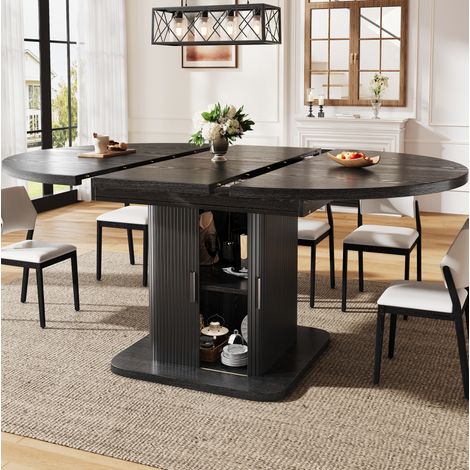 Mesa de comedor extensible ovalada con almacenamiento, 110 a 149,8 cm, negra OKMYHOME (1/5)