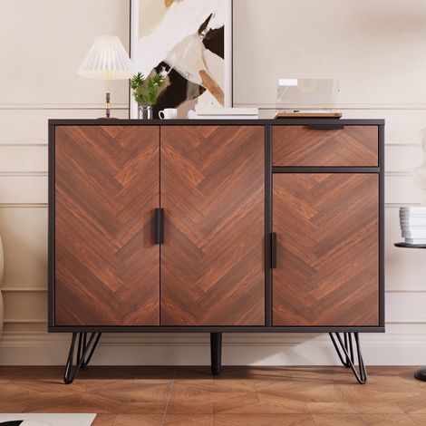 Buffet 90x30x71.5cm - Meuble de rangement avec 3 portes, tiroir et étagères réglables en hauteur - Noir (1/5)