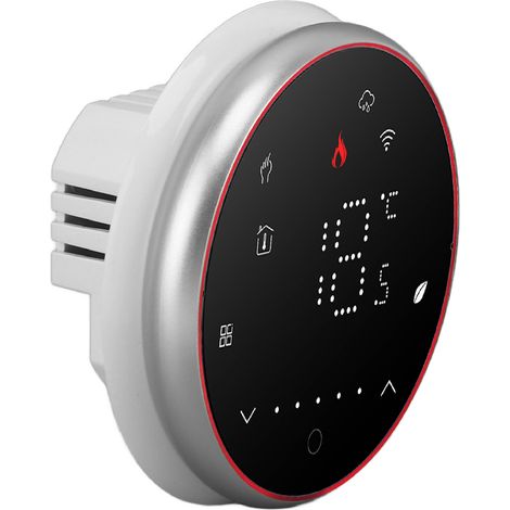 Intelligenter WLAN-Thermostat, kabellos programmierbar, Sprach- und App-Steuerung, für elektrische Heizung und Klimaanlage (95–240 V Wechselstrom), schwarzer runder Sockel (1/5)