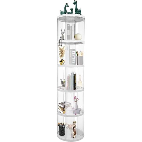 Libreria girevole a 5 ripiani - Moderna - Rotazione a 360° - Realizzata in ABS trasparente e PET - Ideale per sala giochi, camera da letto e soggiorno.