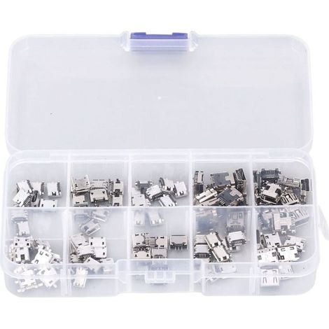 100 Pièces Micro MINI USB Prise Femelle Connecteur Micro USB Prises USB Réparation Remplacement Adaptateur Assortiment Ensemble avec Boîte de Rangement (1/5)