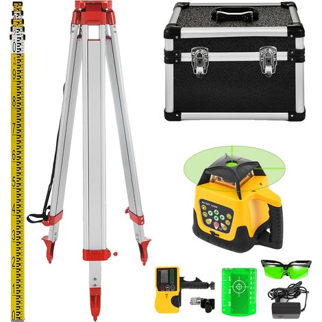 kit de laser vert rotatif vevor 500m + trépied en aluminium de 1,65m + mât de niveau laser de 5m mesure précise module laser rotatif à 360 degrés fonc (1/2)