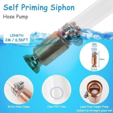 Saugschlauch, 1,8 m PVC, manuelle Kraftstoffpumpe, selbstansaugende Saugpumpe, Schüttelaufsauger für Flüssigkeitstransfer, automatischer Pumpschlauch für Kraftstoff, Benzin, Diesel und Wasser (1/4)