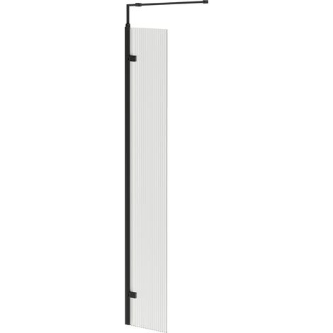 Colore 8mm Fluted Glass Matt Black 1850mm x 300mm Walk In Hinged Return Shower Screen (1/5)