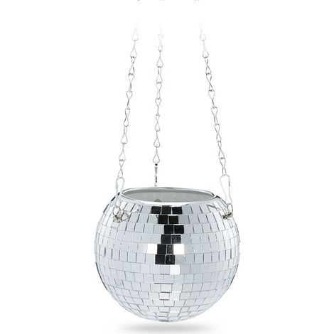Pot de fleurs boule disco en verre argenté – Dimensions H 13 cm x D 15 cm – à suspendre ou poser – Charge max. 3 kg (1/5)