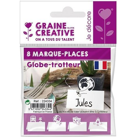 Marque-places - GRAINE CREATIVE - Globe Trotteur - 8 modèles - Blanc - 220g/m2