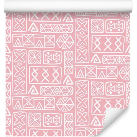 Papier peint à motif géométrique polynésien corail et blanc 50x1000 cm (1/5)