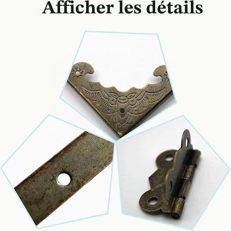 Design Boîte en bois Armoire Bijoux Coins de la Boîte Charnière Clous et de Vis en Bronze