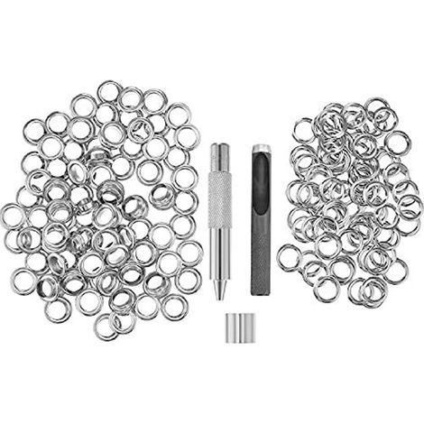 Kit Oeillets - 100 Pièces Diamètre Intérieur 12 mm - Pour Bâche Tente Toile Cuir Sac Rideau - Outils de Perforation et Pose Inclus