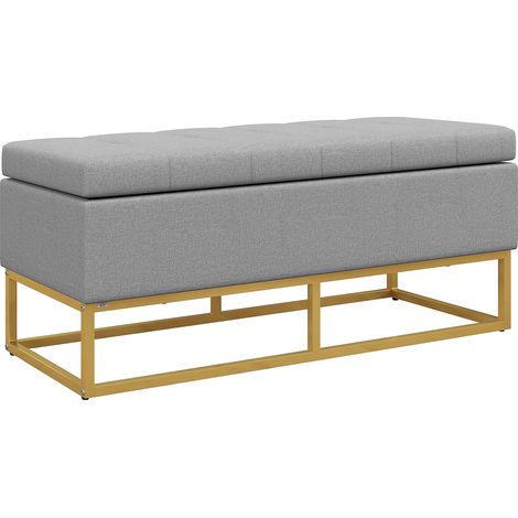 2-in-1 Aufbewahrungsbank mit gepolsterter Sitzfläche und Stahlbeinen, 110 x 44 x 48 cm, grau und gold