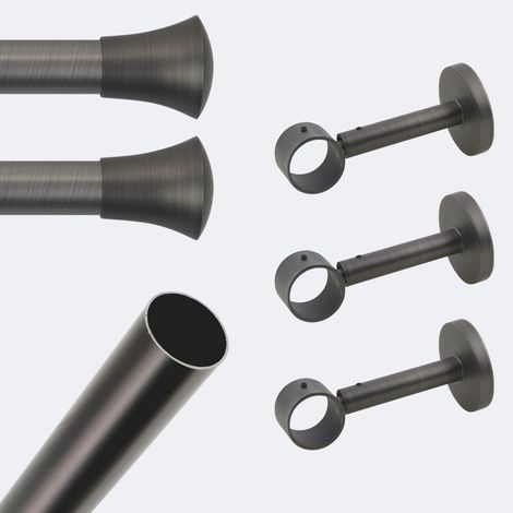 Kit de tringle à rideaux Carbone 250cm Diam.28mm Embout Pommeau - Fixation Mur - Boulet (1/3)