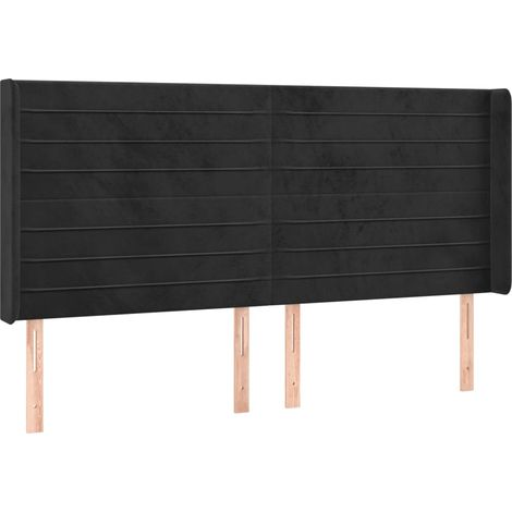 Testiera Testata del letto ad Orecchio Nera 183x16x118/128 cm in Velluto (1/4)