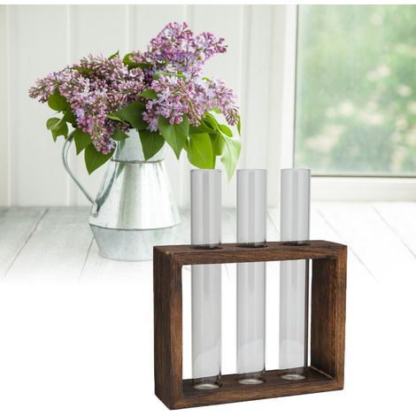 Vases hydroponiques transparents créatifs en tubes à essai, supports en bois, pots à fleurs en verre, objets de décoration de bureau, décorations murales, cadres vintage + 3 bouteilles (1/5)
