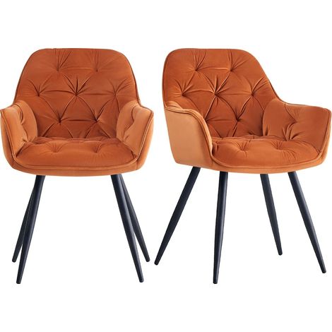 JYMTOM Lot de 2 Fauteuils en Velours de Salle à Manger avec Accoudoirs et Dossier et Les Pieds en Métal au Style Moderne Orange