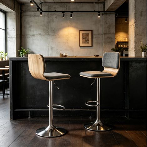Lot de 2 tabourets de bar gris pivotants réglables en hauteur avec dossier OKWISH (1/5)