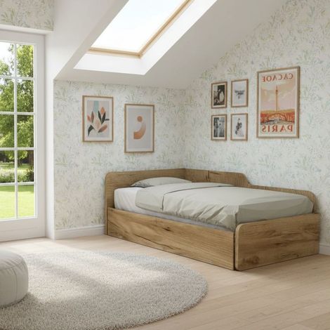 Divano letto piazza e mezza 120x190 con spalliera e secondo letto estraibile - Quercia